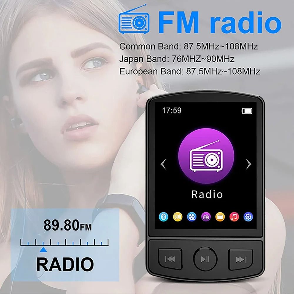 T6  MP3 Player Portable Sport Clip Walkman HiFi Sound Bluetooth-Compatible 5.0 Student Walkman 1.8 Inch Screen with FM Radio E-Book