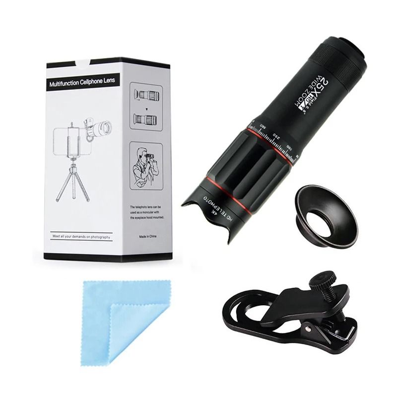 25X Phone Telephoto Lens Kit Phone Holder Portable Tripod Stabilizer Highpower Zoom Concerts Contest Outdoor Observation Animal