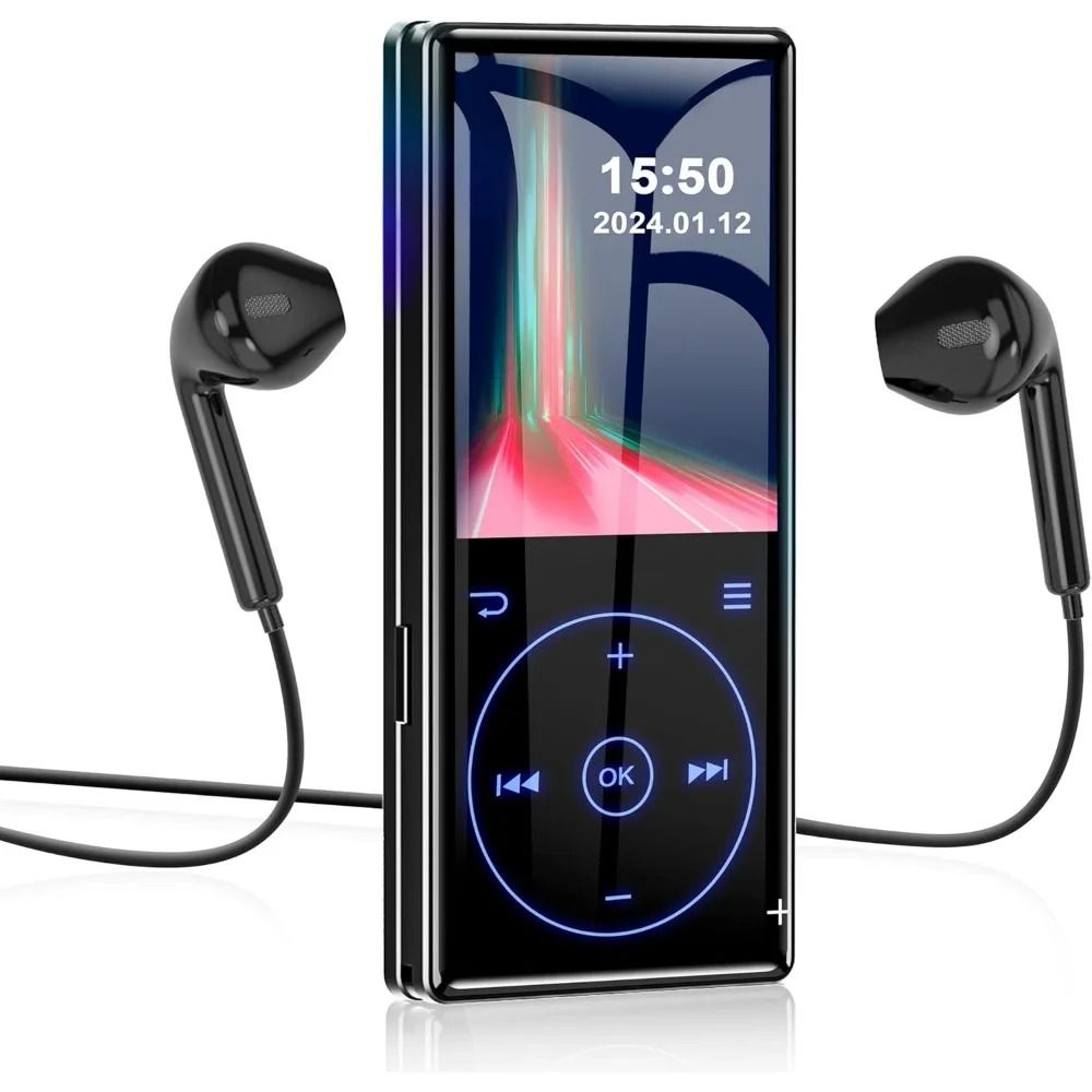 M5-2026 MP3 Player with Bluetooth 5.0, HD Speaker 2.4" Screen Voice Recorder FM Radio, Supports 64GB, Includes Earphones & TF Card