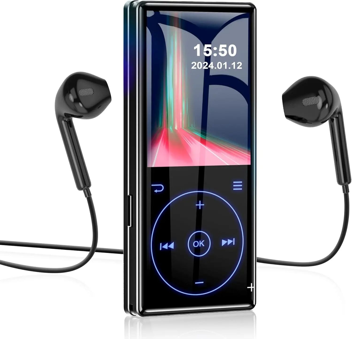 M5-2026 MP3 Player with Bluetooth 5.0, HD Speaker 2.4" Screen Voice Recorder FM Radio, Supports 64GB, Includes Earphones & TF Card