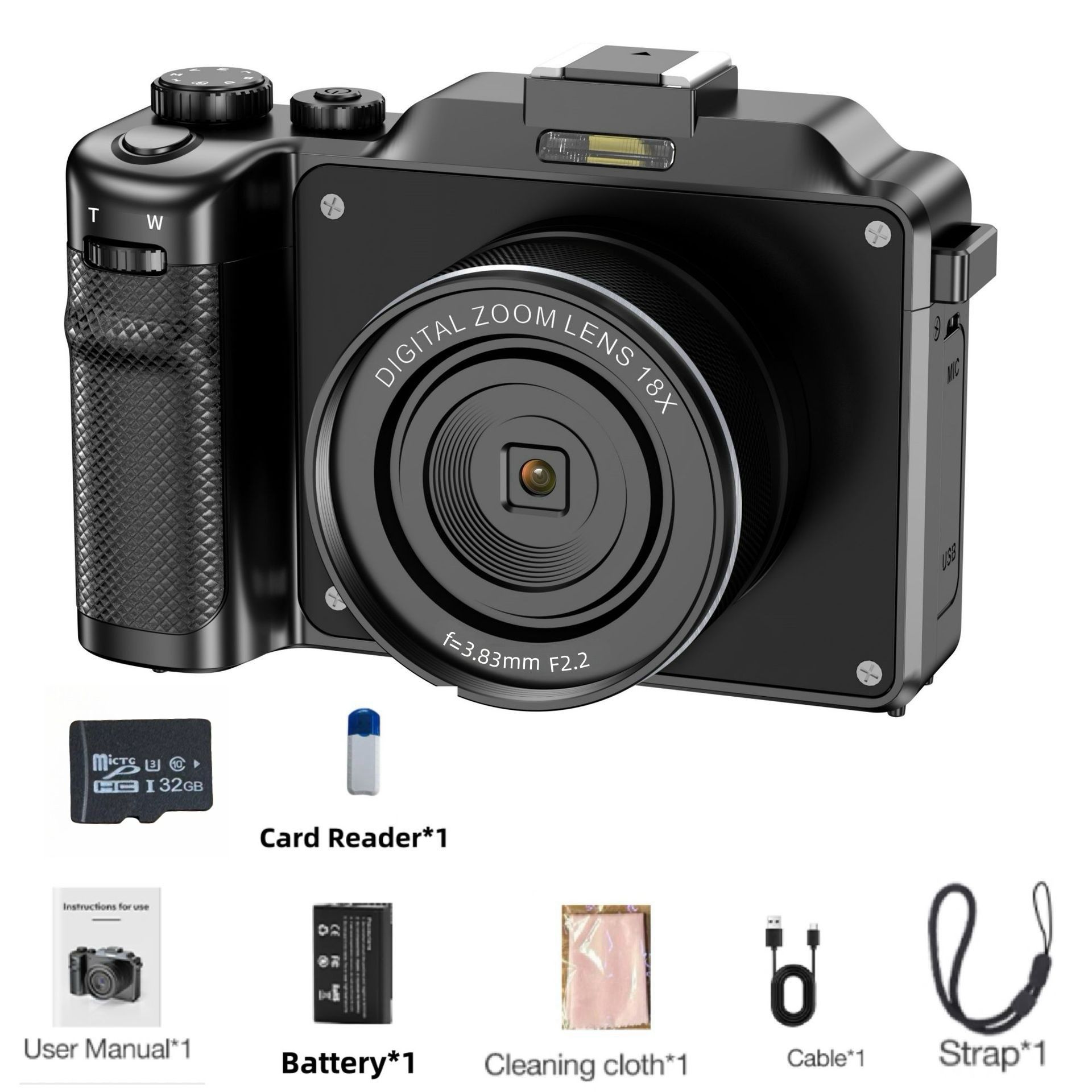 X9 4K 64MP Vintage Digital Camera with HD Screen 18x Zoom Lens 1800mAh Rechargeable Battery Anti-shake Camera with 32G/64G Card