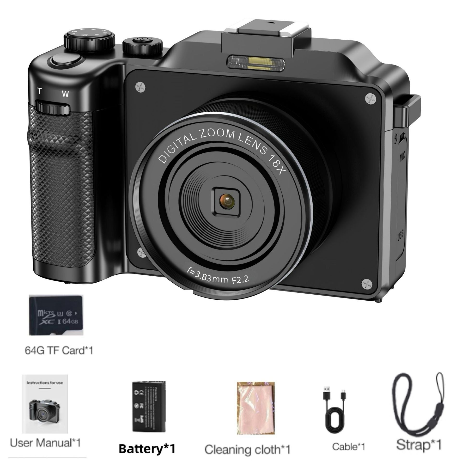 X9 4K 64MP Vintage Digital Camera with HD Screen 18x Zoom Lens 1800mAh Rechargeable Battery Anti-shake Camera with 32G/64G Card