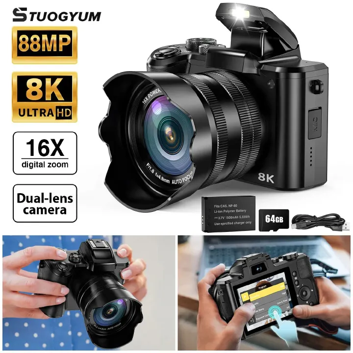 DC226  8K Digital Cameras Autofocus 88MP WiFi Profession Camera with Dual-Lens 16X Digital Zoom Photography Camera with Touch Screen.