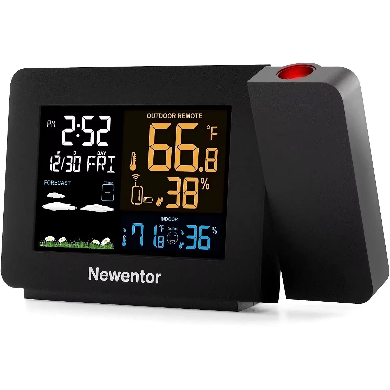Atomic Projection Alarm Clock with Weather Station for Bedrooms, Projector Clocks with WWVB Function, Indoor Outdoor Thermometer