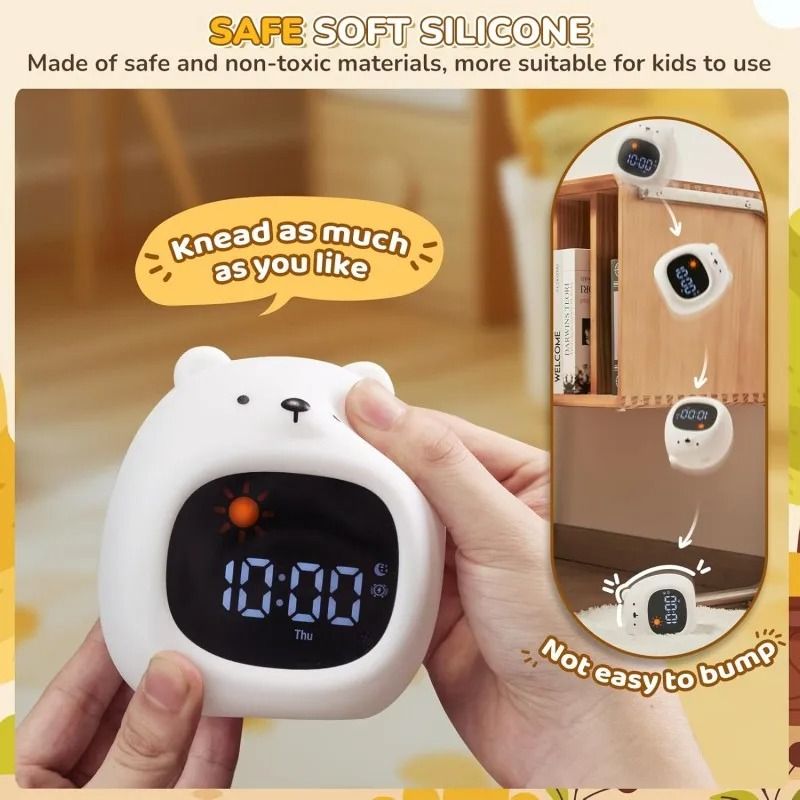 Alarm Clock for Kids Sleep Training Clock Cute Touch 9 Colors Night Light with White Noise Machine for Children Bedroom