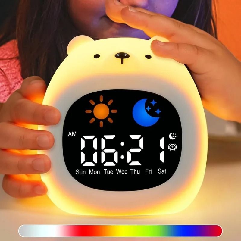 Alarm Clock for Kids Sleep Training Clock Cute Touch 9 Colors Night Light with White Noise Machine for Children Bedroom