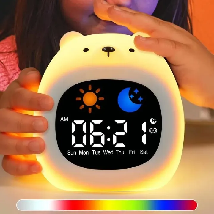 Alarm Clock for Kids Sleep Training Clock Cute Touch 9 Colors Night Light with White Noise Machine for Children Bedroom