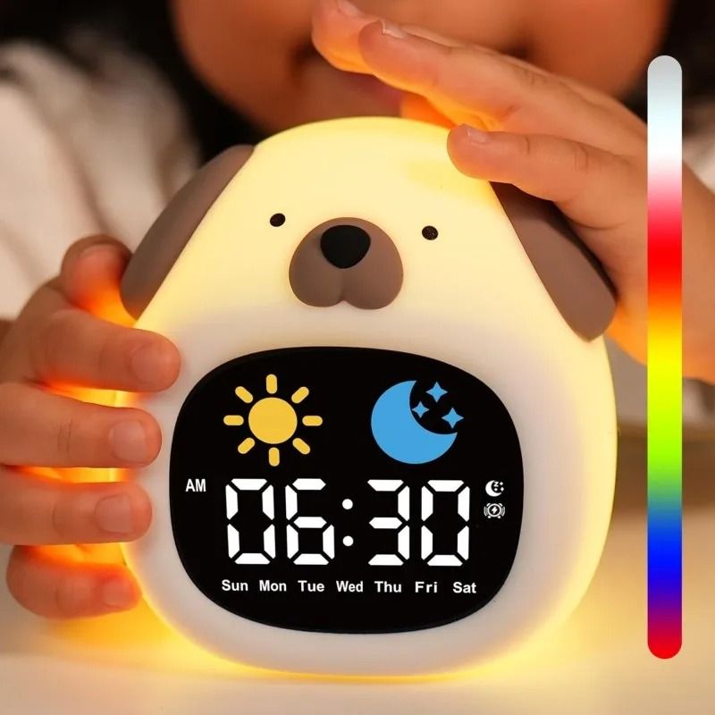 Alarm Clock for Kids Sleep Training Clock Cute Touch 9 Colors Night Light with White Noise Machine for Children Bedroom