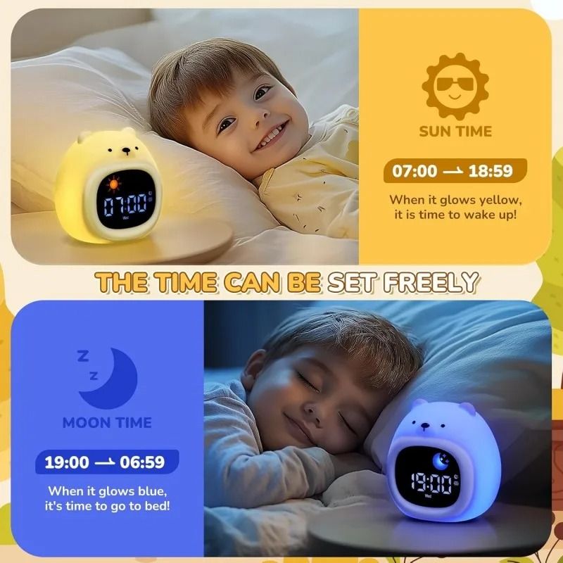 Alarm Clock for Kids Sleep Training Clock Cute Touch 9 Colors Night Light with White Noise Machine for Children Bedroom