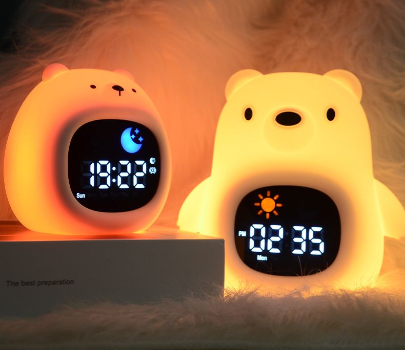 Alarm Clock for Kids Sleep Training Clock Cute Touch 9 Colors Night Light with White Noise Machine for Children Bedroom
