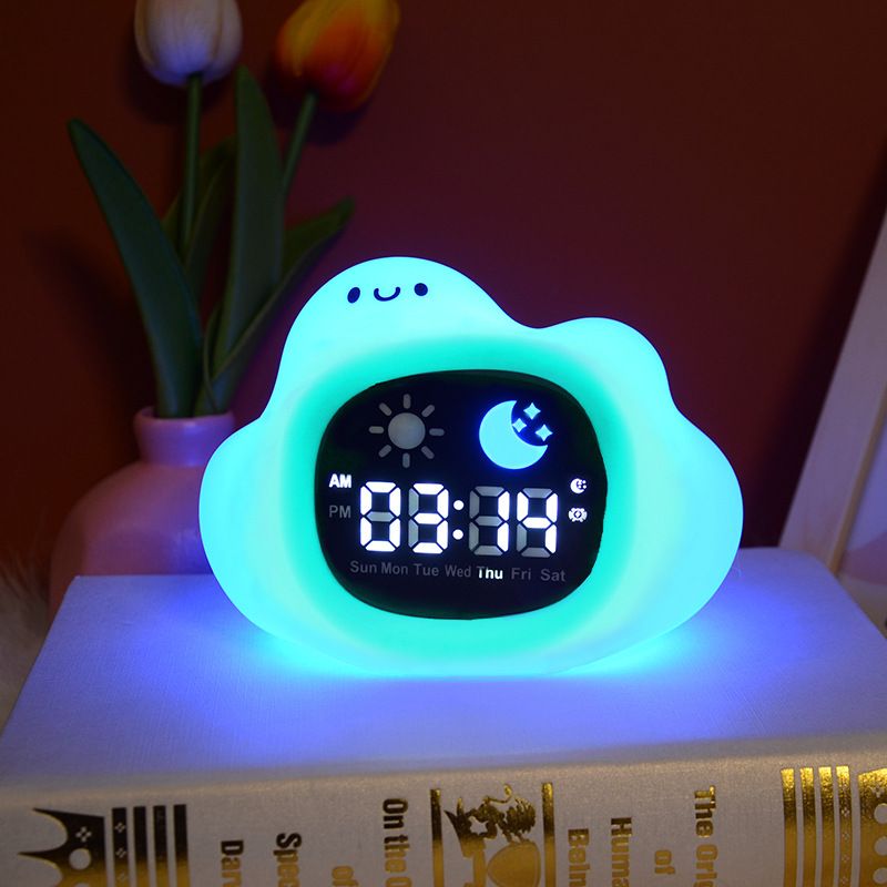 Alarm Clock for Kids Sleep Training Clock Cute Touch 9 Colors Night Light with White Noise Machine for Children Bedroom