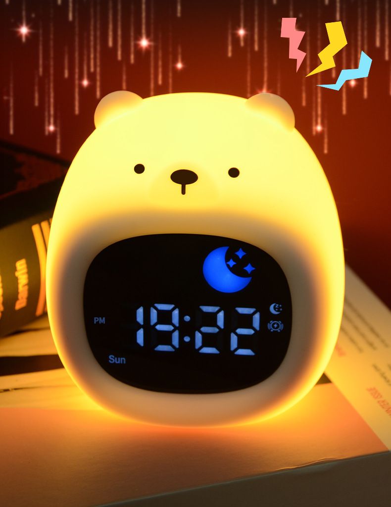 Alarm Clock for Kids Sleep Training Clock Cute Touch 9 Colors Night Light with White Noise Machine for Children Bedroom