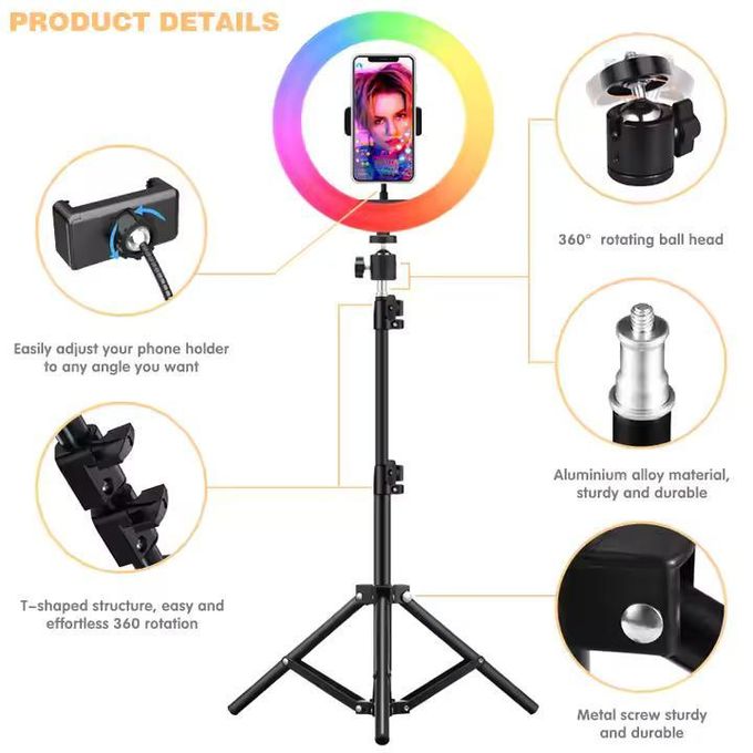 14inch RGB Multi Color Photography Selfie Video Ringlight Led RGB Ring Light With 2.1M Tripod Stand