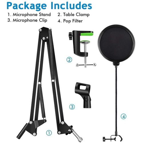 Condenser Microphone,PC Computer Podcast USB Condenser Microphone Cardioid Metal Mic Kit for Recording, Podcasting, Home Studio, YouTube, Black, BM-800