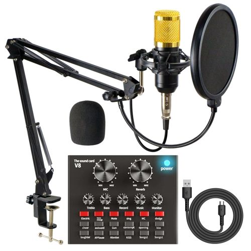 Condenser Microphone,PC Computer Podcast USB Condenser Microphone Cardioid Metal Mic Kit for Recording, Podcasting, Home Studio, YouTube, Black, BM-800