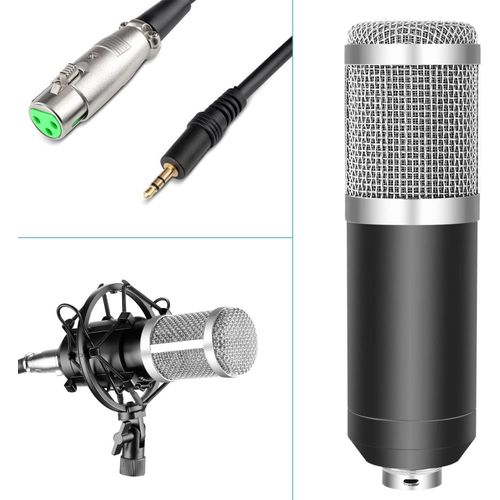 Condenser Microphone,PC Computer Podcast USB Condenser Microphone Cardioid Metal Mic Kit for Recording, Podcasting, Home Studio, YouTube, Black, BM-800