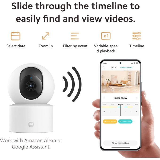 XIAOMI Smart Camera C301 2340P (3MP) 360° WiFi Camera for Indoor Use, Human AI Detection, Intelligent Siren, Bi-Directional Audio, Night Vision, Compatible with Alexa and OK Google
