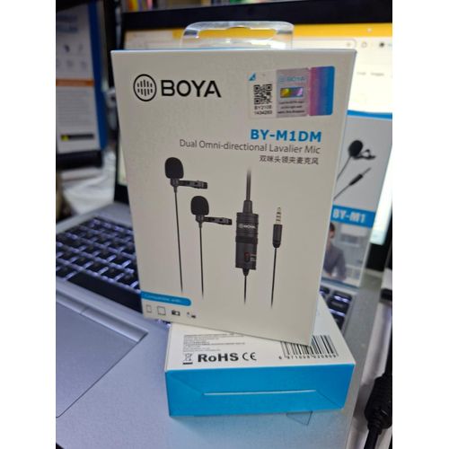Boya Dual Head Lavalier Microphone BY-M1DM For Interviews YouTube Vlogging Podcast