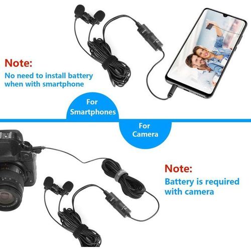 Boya Dual Head Lavalier Microphone BY-M1DM For Interviews YouTube Vlogging Podcast