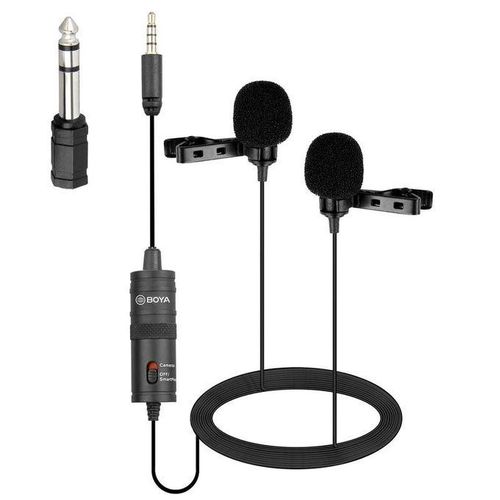 Boya Dual Head Lavalier Microphone BY-M1DM For Interviews YouTube Vlogging Podcast