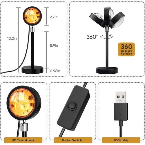 Remote Control Sunset Lamp Projector RGB Sunset Lamp 16 Colors USB LED Sunset Light For Live-Stream/Photography
