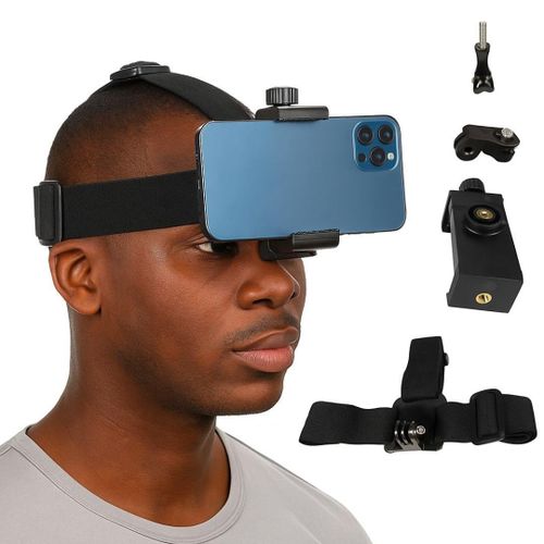 Adjustable Head Strap Mount Harness for Smartphones & Action Cameras POV Vlog & Sport Video Headband with Anti-Slip Stability Phone