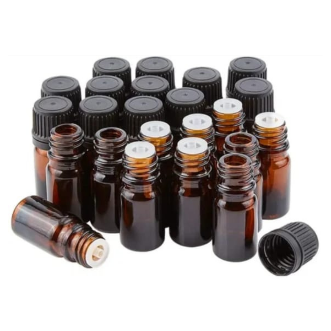 Greenpack Organics’ Empty Amber Glass Essential Oil Bottles with Orifice Dropper Reducer and Black Cap
