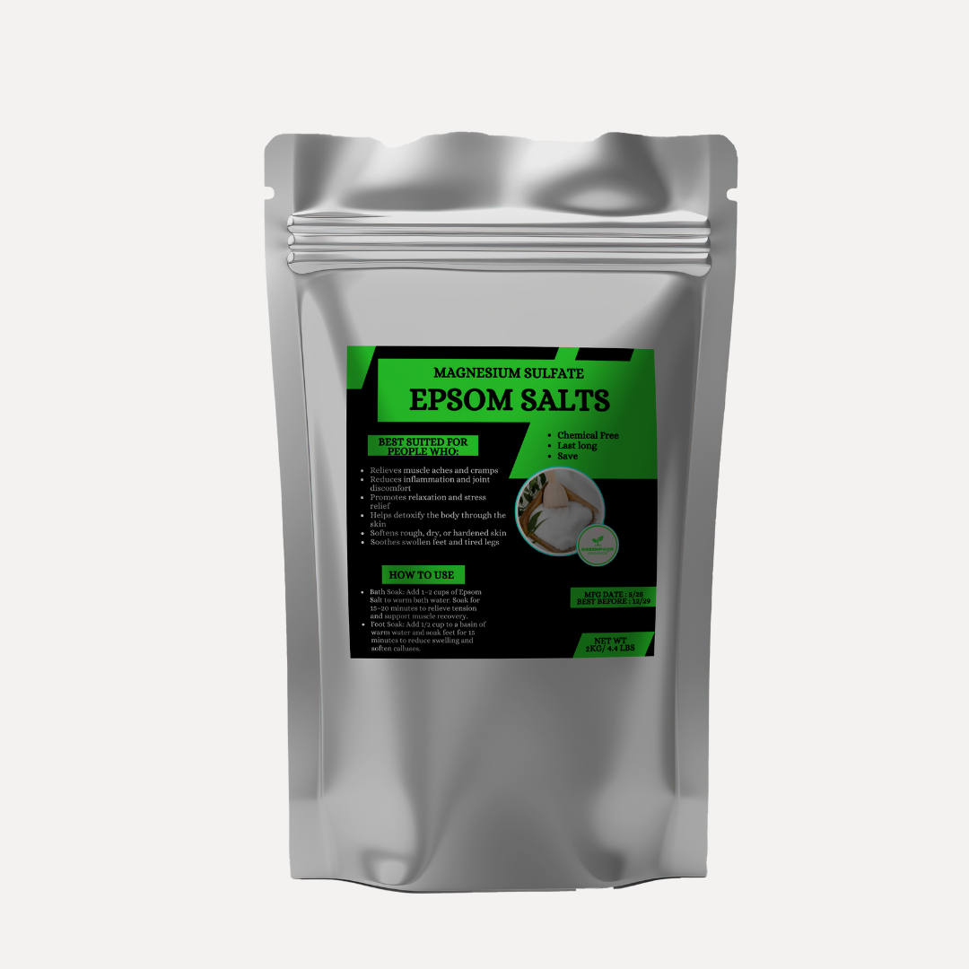 Greenpack Organics Epsom  Salts  – Bulk Pack,Relieves muscle aches and cramps,  Reduces inflammation and joint discomfort,  Promotes relaxation and stress relief