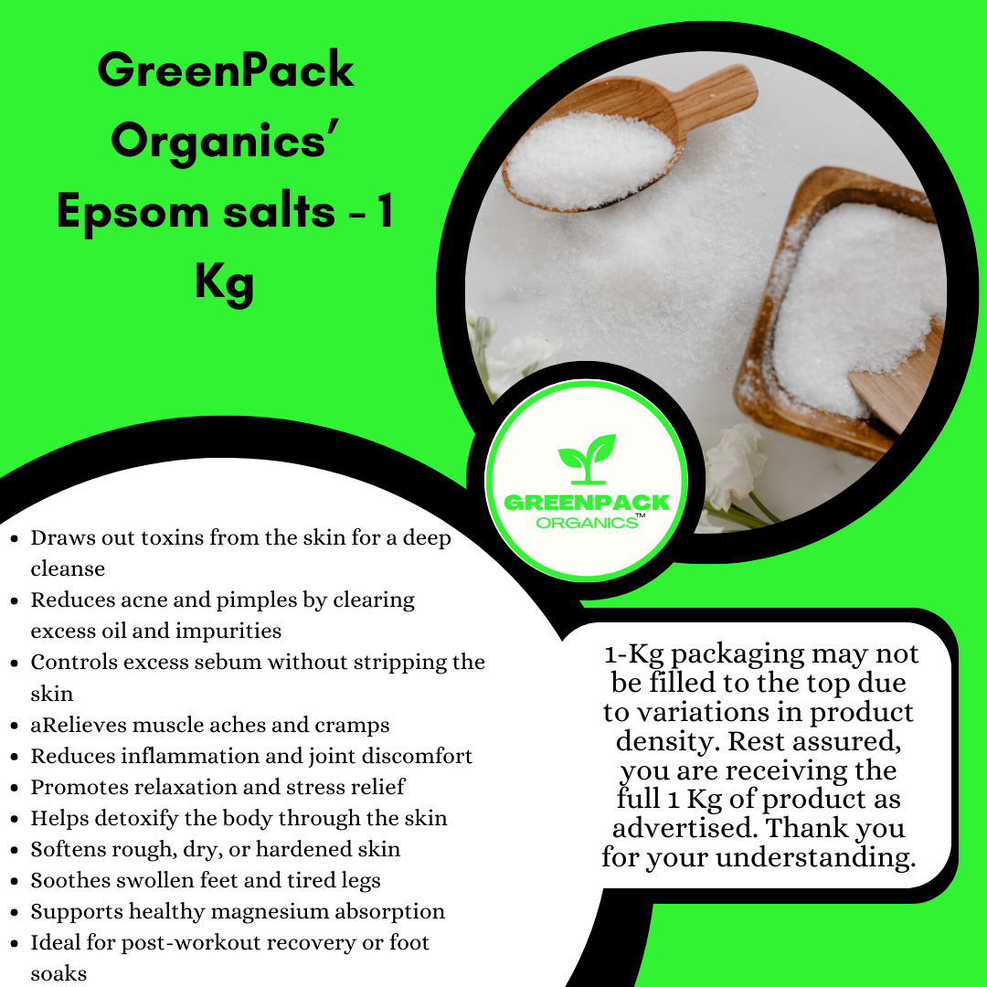 Greenpack Organics Epsom  Salts  – Bulk Pack,Relieves muscle aches and cramps,  Reduces inflammation and joint discomfort,  Promotes relaxation and stress relief