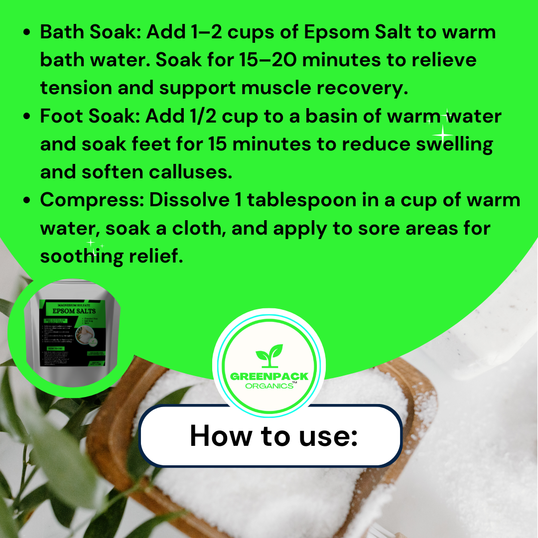 Greenpack Organics Epsom  Salts  – Bulk Pack,Relieves muscle aches and cramps,  Reduces inflammation and joint discomfort,  Promotes relaxation and stress relief