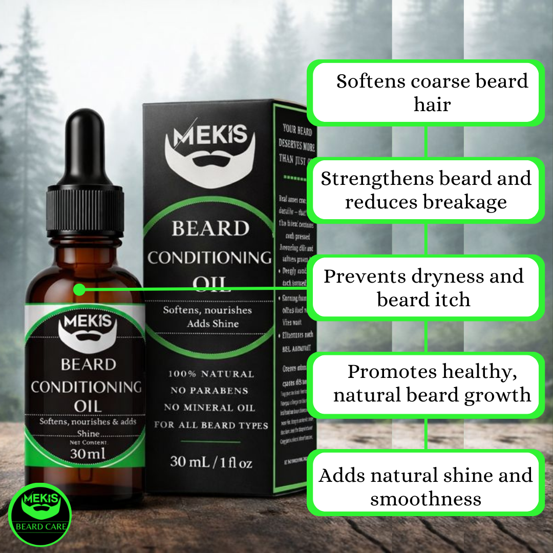 Mekis Complete Beard Care Kit -Beard Wash & Softener (250ml) + Beard Conditioning Oil (30ml) + Balm(50g) + Comb + Brush