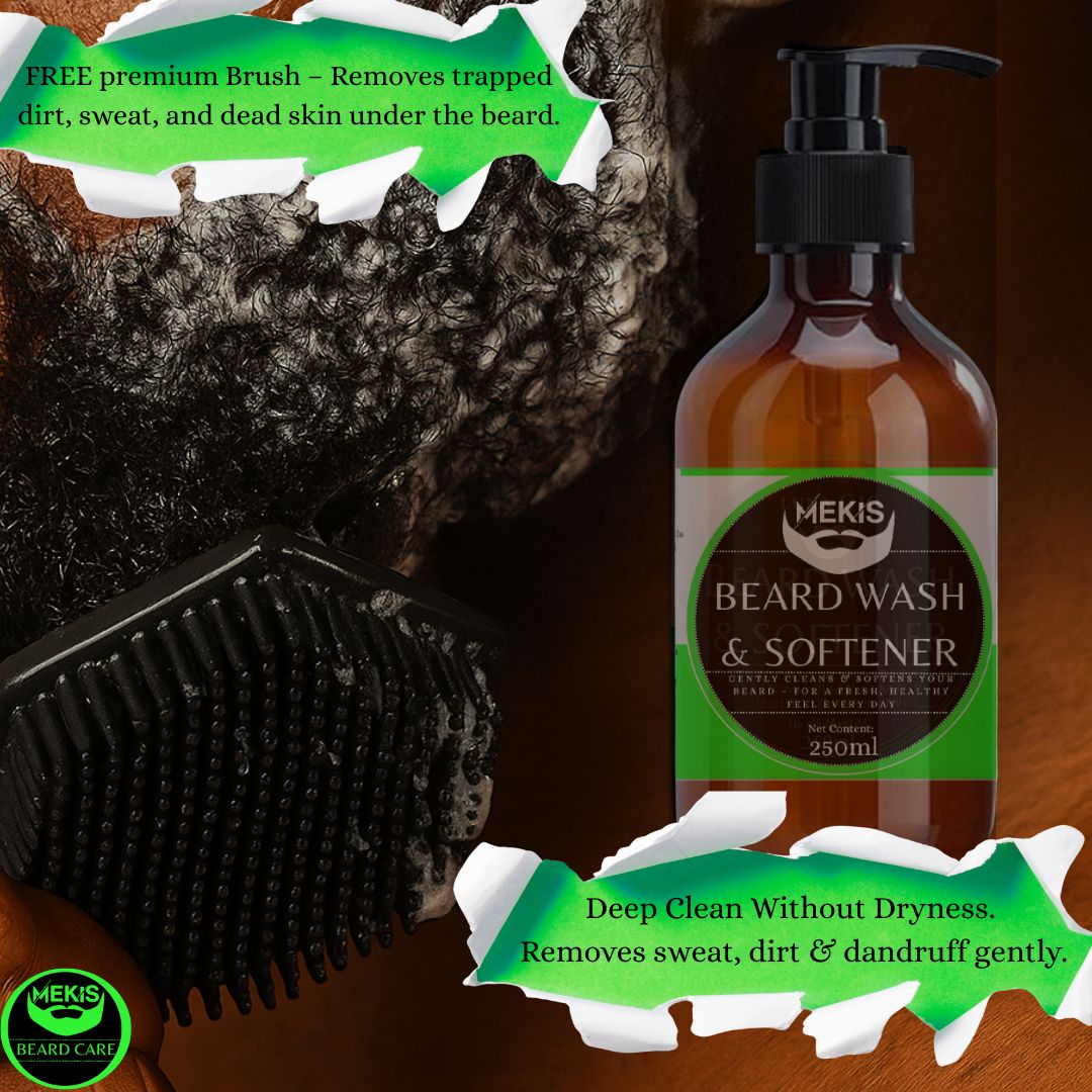 Mekis Complete Beard Care Kit -Beard Wash & Softener (250ml) + Beard Conditioning Oil (30ml) + Balm(50g) + Comb + Brush