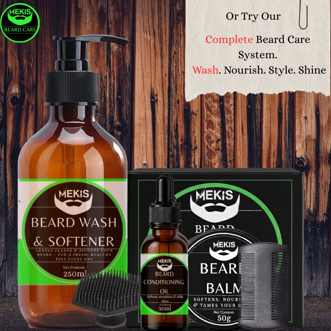 Mekis Beard Wash & Softener - 250ml ,With Silicone Brush ,Gently cleans dirt, oil, and buildup,Softens coarse beards