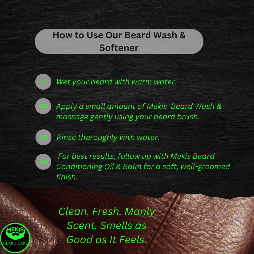 Mekis Beard Wash & Softener - 250ml ,With Silicone Brush ,Gently cleans dirt, oil, and buildup,Softens coarse beards