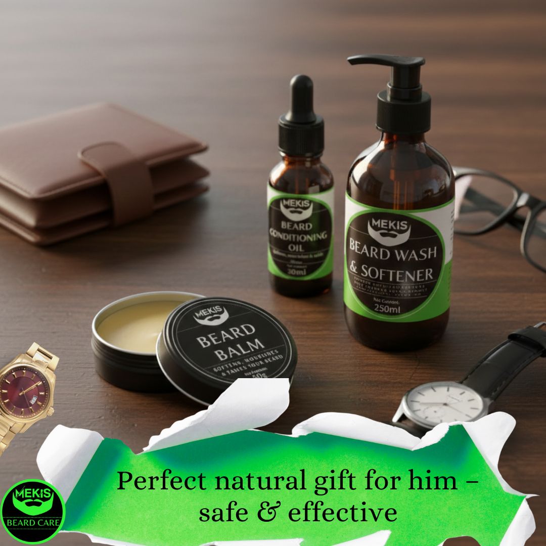 Mekis Beard Conditioning Oil + Balm + Comb Set - For a soft, healthy, and great-looking beard