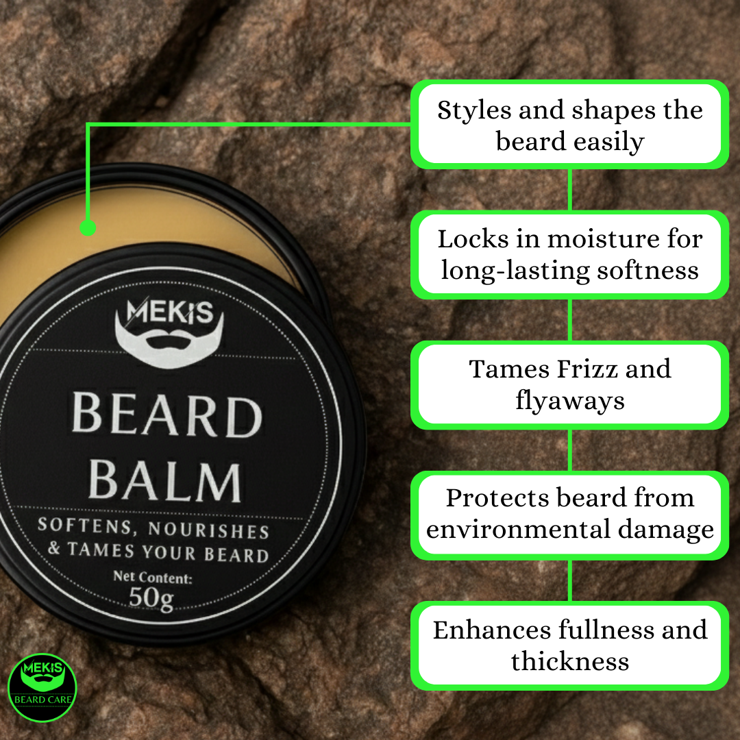 Mekis Beard Conditioning Oil + Balm + Comb Set - For a soft, healthy, and great-looking beard