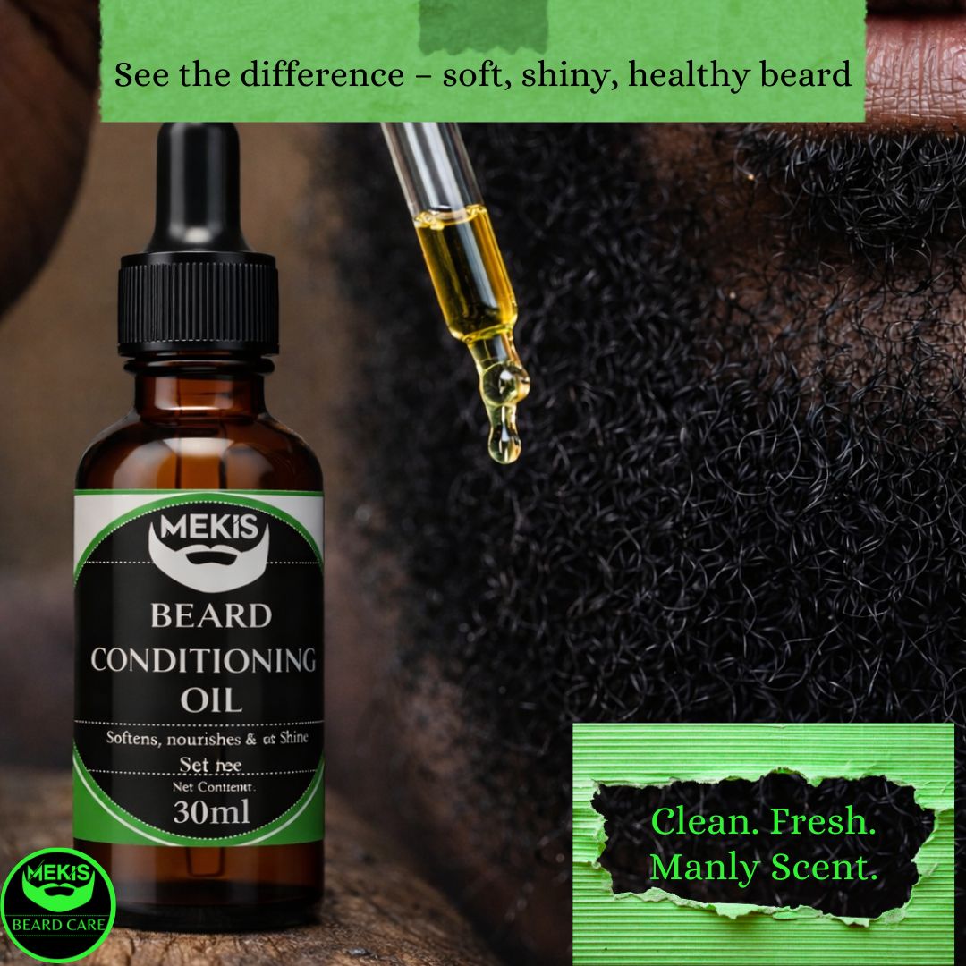 Mekis Beard Conditioning Oil + Balm + Comb Set - For a soft, healthy, and great-looking beard