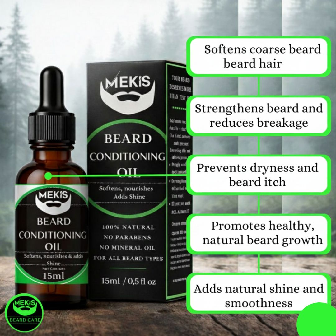 Mekis Beard Conditioning Oil - 15ml, with Jojoba ,Argan & Vitamin E,  Nourish. Strengthen. Command Presence.