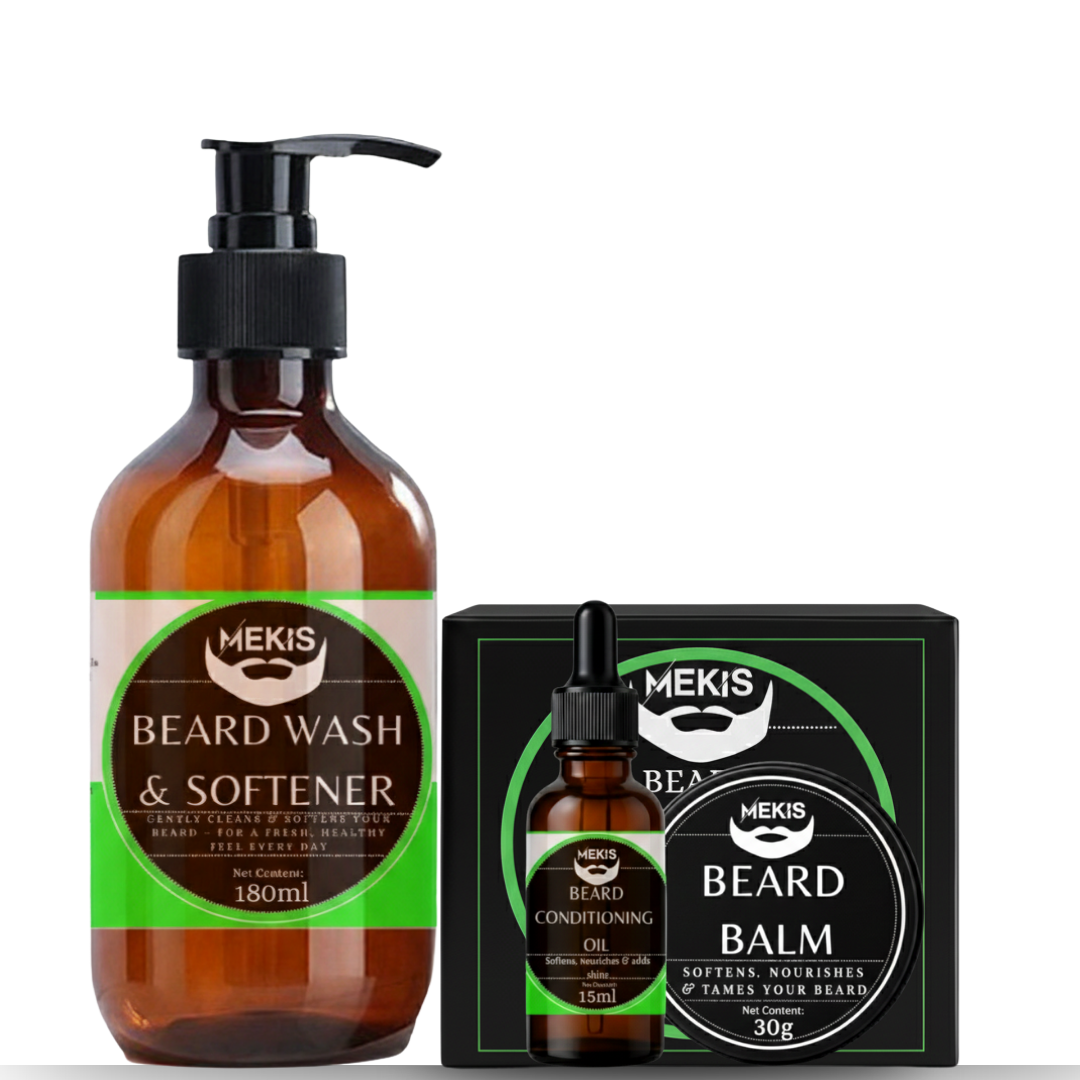 Mekis Complete Beard Care Kit - Beard Wash & Softener (180ml) + Beard Conditioning Oil (15ml) + Balm(30g) |