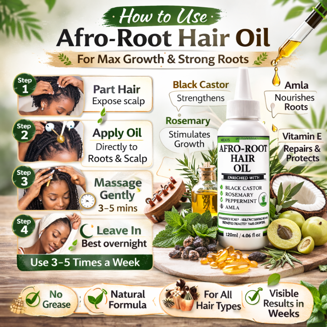 Mekis 8 in 1,Afro Root Hair Growth Oil -  Stronger Roots. Thicker Hair. Healthier Growth.