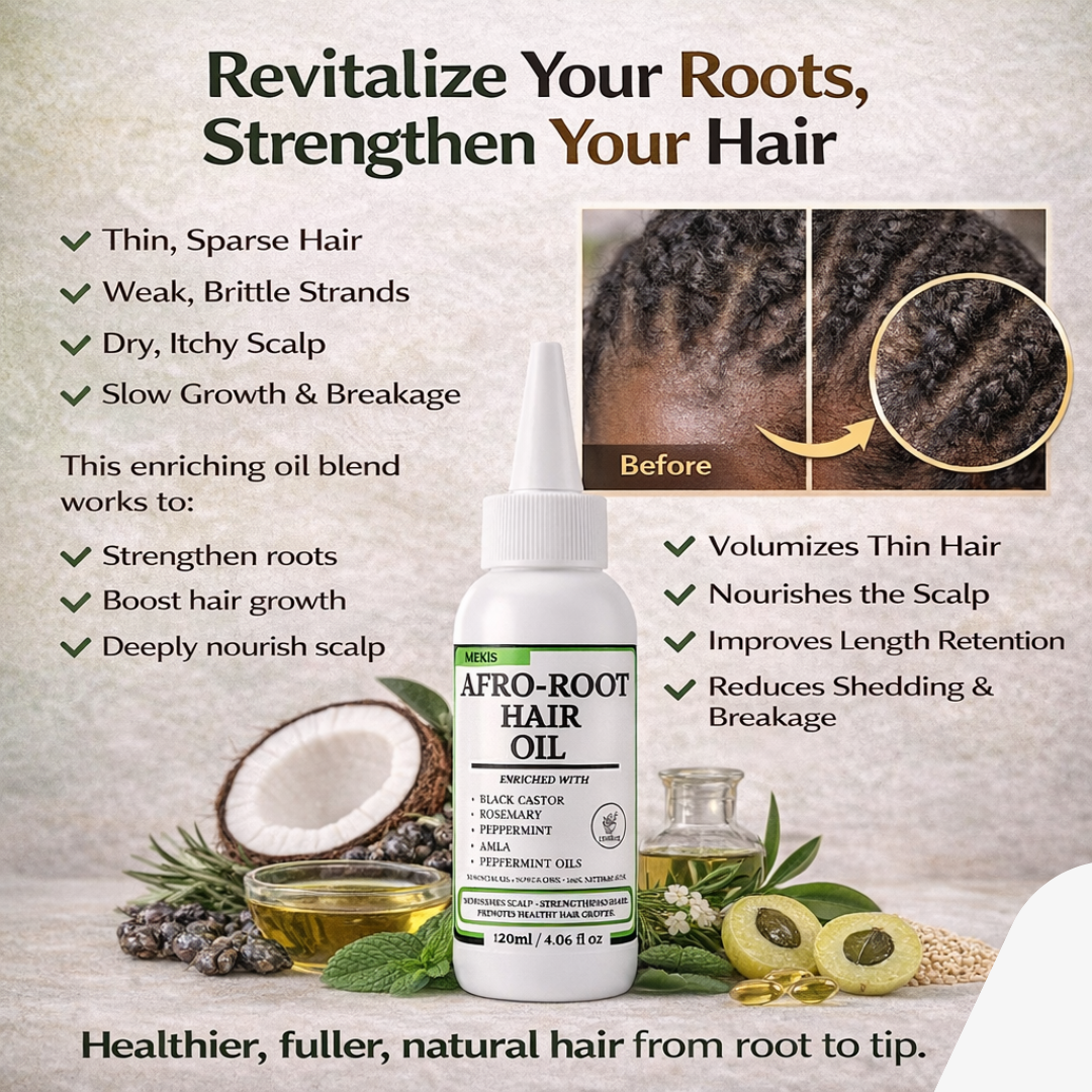 Mekis 8 in 1,Afro Root Hair Growth Oil -  Stronger Roots. Thicker Hair. Healthier Growth.