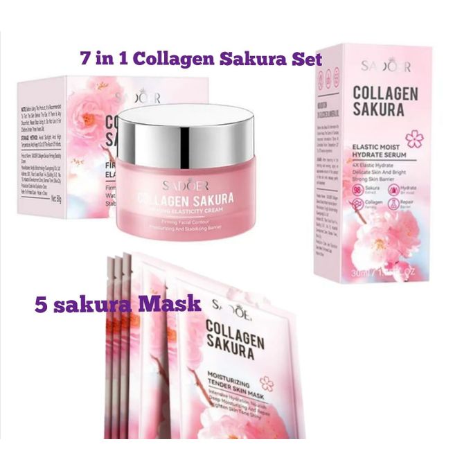 SADOER OFFER Sakura Glow Set Cream+Serum Essence+  Sakura Masks Collagen Sakura Moisturizing Tender Skin Mask Intensive Hydration Nourish Repair Brighten Skin Tone Anti Aging Shiny Anti Wrinkle
