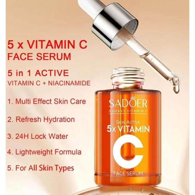 SADOER 2 In 1 Skin Active 5 X Vitamin C Serum + Complementary 5x Vitamin C Cream, For Deep Hydration, Whitening Dark Spots, Moisturizing, Skin Tone Brightening And Skin Nourishment