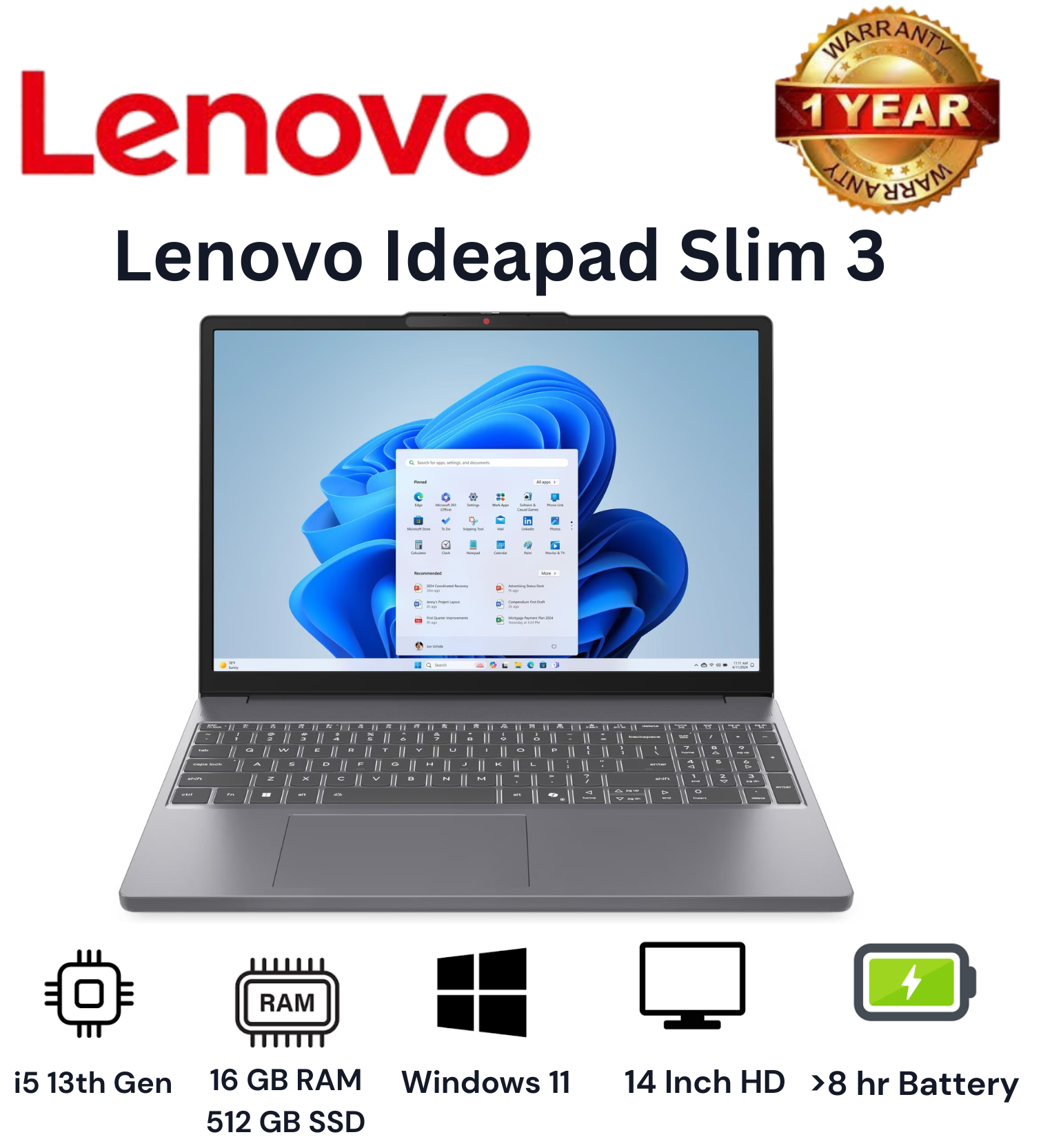 Brand NEW Lenovo Ideapad Slim 3 | Intel Core i5-13420H 16GB RAM | 512GB SSD | 14'' Inch HD display Windows 11 School Laptop Computer | Notebook |  New Laptops Lenovo Laptop