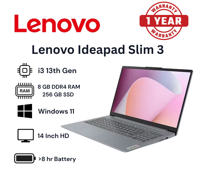 Brand NEW Lenovo Ideapad Slim 3 | Intel Core i3-1315U | 8GB RAM | 256GB SSD | 14'' Inch HD display Windows 11 School Laptop Computer | Notebook |  New Laptops Lenovo Laptop