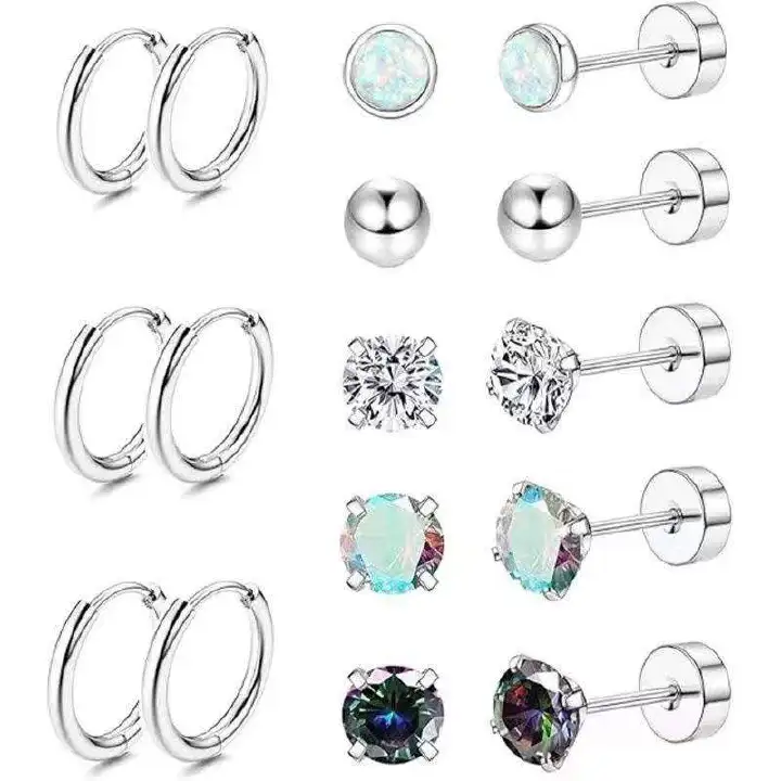 Hypoallergenic Surgical Steel Earrings for Sensitive Ears 14K Gold Flat Back Earrings for Women Men Small Stainless Steel Earrings Flatback Stud Hoop Cartilage Earring Set for Multiple Piercing Gold a