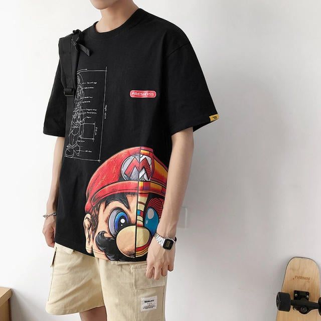 Anime Print Oversized Men T Shirt Hip-Hop Cotton T-shirt O-neck Summer Japanese Male Causal Tshirts 5XL Fashion Loose Tees White M