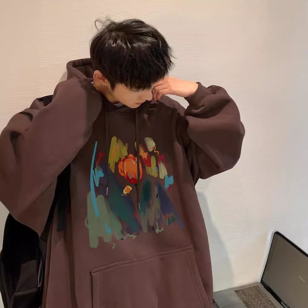 Fashionable versatile niche hoodie men's spring and autumn fashion brand high weight double-layer hooded sweatshirt oversized couple jacket