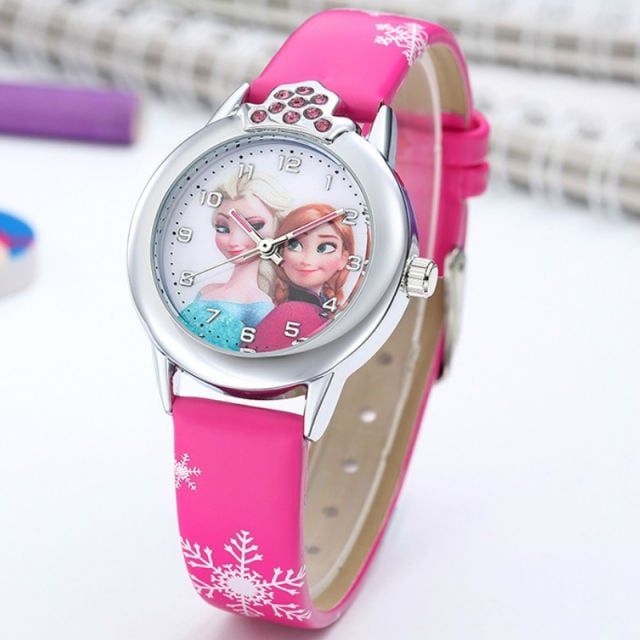 Elsa Watch Girls Elsa Princess Kids Watches Leather Strap Cute Children's Cartoon Wristwatches Gifts for Kids Girl Rose Red One Size