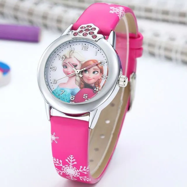 Elsa Watch Girls Elsa Princess Kids Watches Leather Strap Cute Children's Cartoon Wristwatches Gifts for Kids Girl Rose Red One Size